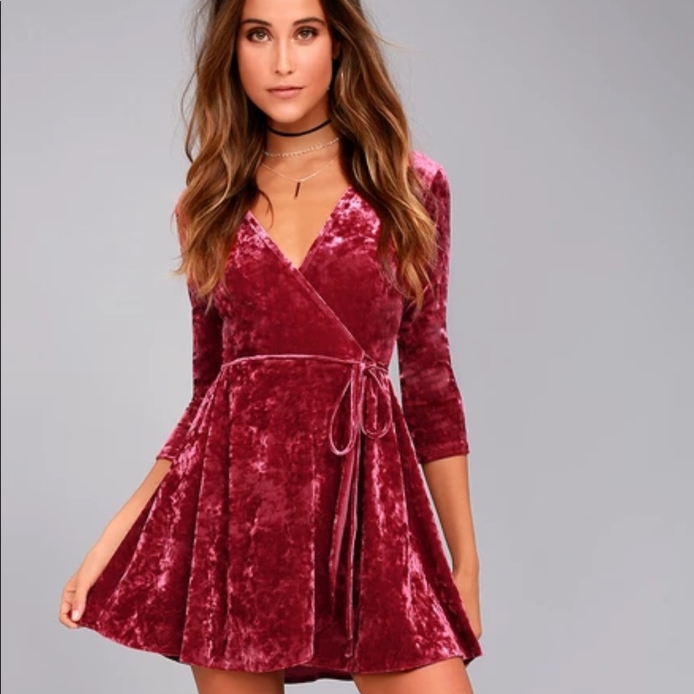 Red velvet wrap dress